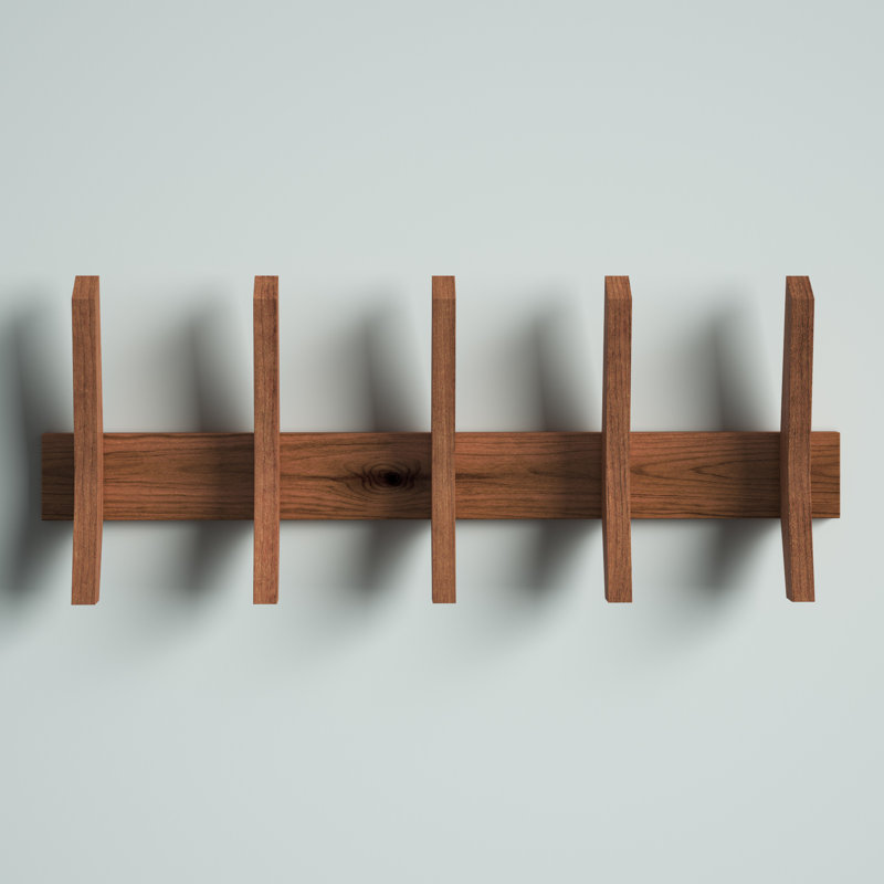 Sifford Solid Wood Wall 5 Hook Wall Mounted Coat Rack Black Walnut